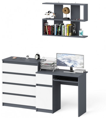 Мори Стол компьютерный МС-1 левый + Комод МК800.4 + Полка 900, цвет графит/белый, ШхГхВ 170,4х50х209,6 см., НЕ универсальная сборка