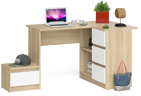 Мори Стол компьютерный МС-16 правый + Тумба ТМП400.1, цвет дуб сонома/белый, ШхГхВ 164,8х84,9х76,6 см., выдвижные ящики справа, НЕ универс. сборка