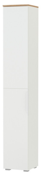 Октава 13.228 Шкаф-пенал, цвет белый шагрень/дуб крафт золотой/фасады МДФ белый шагрень, ШхГхВ 32,2х35,3х197,6 см., универсальная сборка