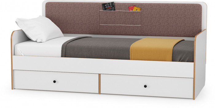 Вуди Компоновка № 38, цвет белый премиум/дуб крафт золотой/саванна латте, сп. м. 900х2000 мм., б/м, основание есть, матрас высотой до 200 мм.