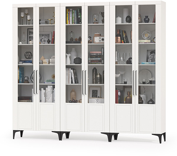 Валенсия Гостиная № 127, цвет ЛДСП белый шагрень/МДФ белый шагрень, ШхГхВ 252,3х38,1х225,2 см.