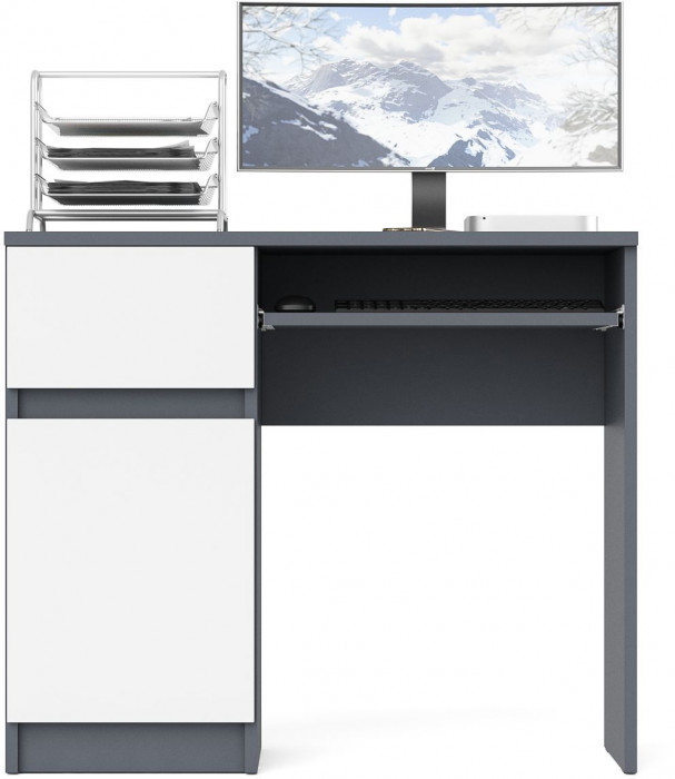 Мори Стол компьютерный МС-1 левый, цвет графит/белый, ШхГхВ 90х50х76,6 см., выдвижной ящик слева, НЕ универсальная сборка