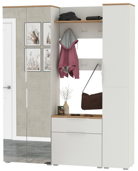 Октава Прихожая 15-123Н, белый шагрень/дуб крафт золотой/фасады МДФ белый шагрень