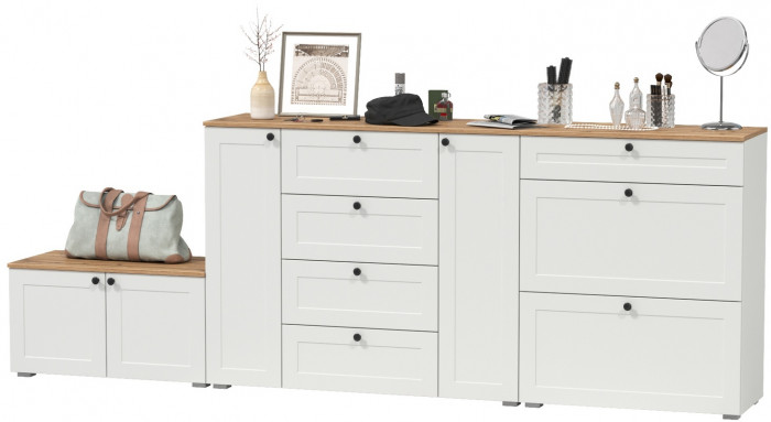 Остин 16.221 Комод + 16.121 Тумба для обуви + 13.257 Тумба, белый шагрень/дуб крафт золотой