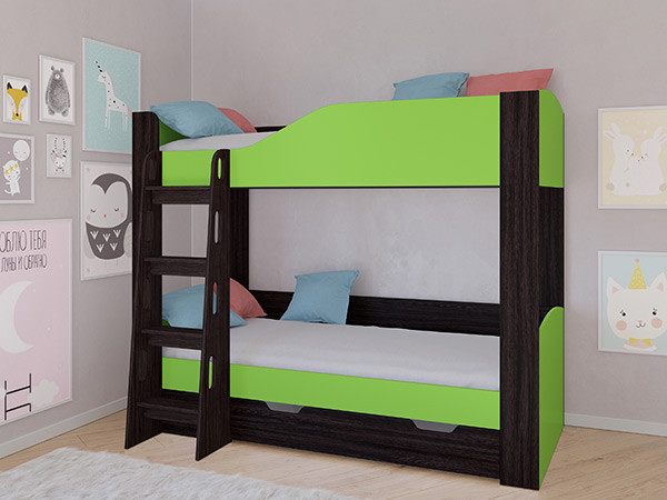 Кровать двухъярусная АСТРА 2 Венге/Салатовый с ящиком