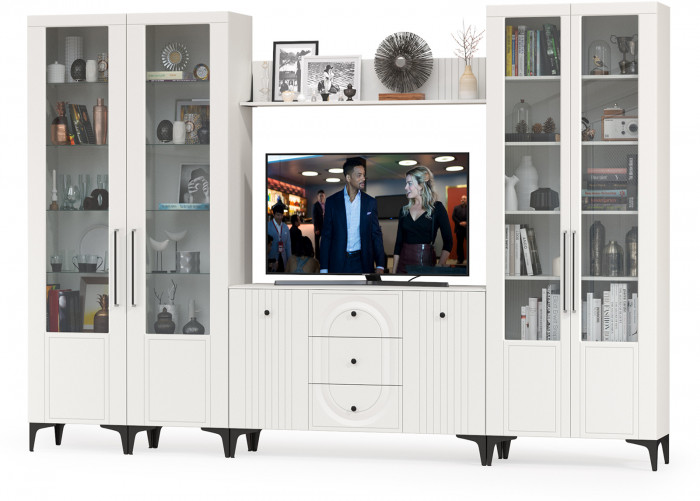 Валенсия Гостиная № 104, ЛДСП белый шагрень/МДФ белый шагрень