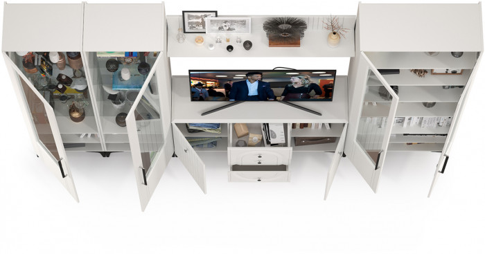 Валенсия Гостиная № 104, ЛДСП белый шагрень/МДФ белый шагрень