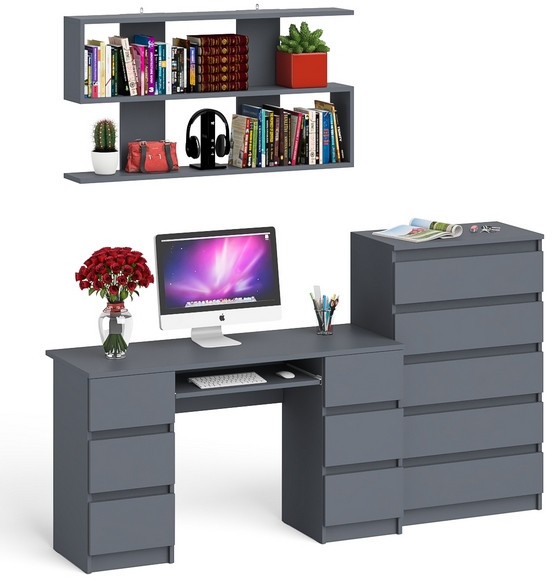 Мори компьютерный стол МС-2 + Комод МК700.5 + Полка 1200, графит