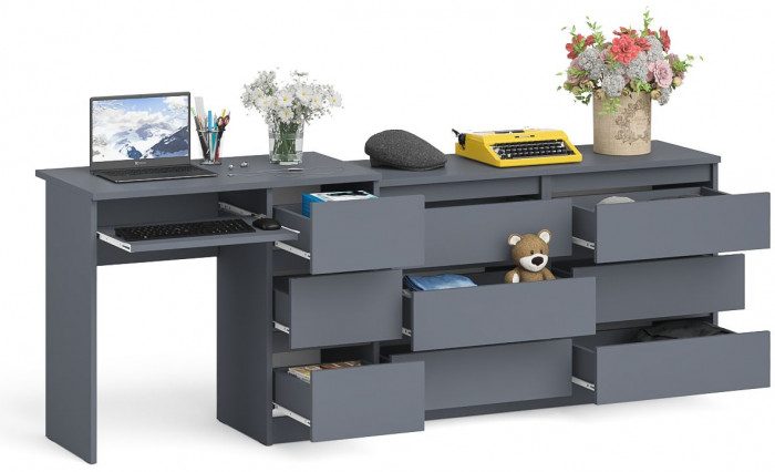 Мори компьютерный стол МС-6 правый + Комод МК1200.6, графит