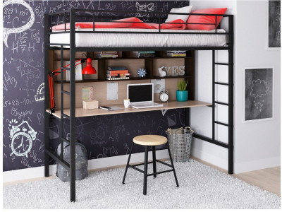 Кровать-чердак Севилья 1.2 (Венге / Дуб молочный, Черный)