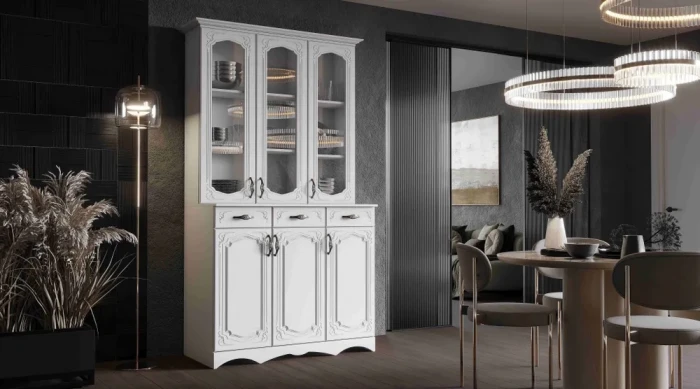 Буфет 3-х створчатый Белый/Белый матовый (МДФ)