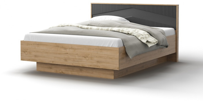 Кровать двуспальная 140х200 "Оливия" с щитовым основанием - Дуб наварра/Шагрень черная