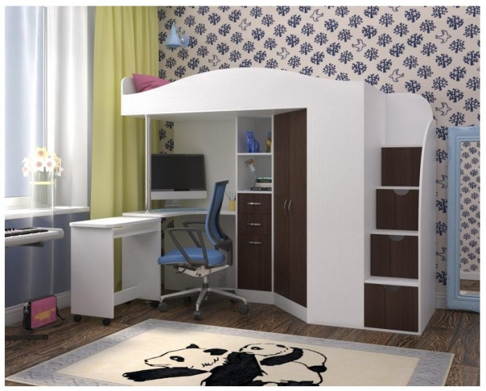 Кровать-чердак Юниор 4 (Ясень Анкор Темный/Ирис)