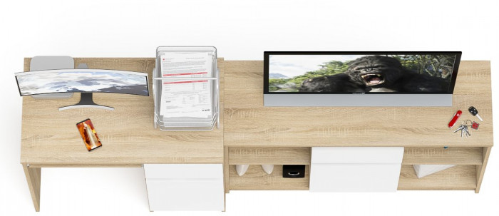 Мори Стол компьютерный МС-1 правый + Тумба МТВ1204.1, цвет дуб сонома/белый, ШхГхВ 210,4х50х76,6 см., выдвижной ящик справа, НЕ универсальная сборка