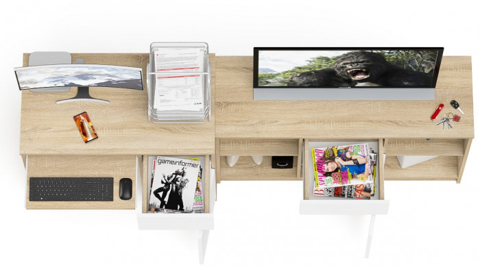 Мори Стол компьютерный МС-1 правый + Тумба МТВ1204.1, цвет дуб сонома/белый, ШхГхВ 210,4х50х76,6 см., выдвижной ящик справа, НЕ универсальная сборка