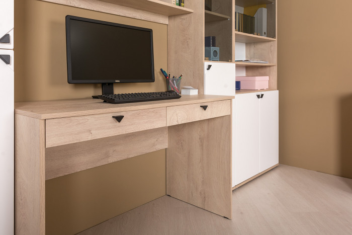 КР100 Бостон № 45, цвет дуб эндгрейн элегантный/фасады МДФ милк рикамо софт, 13.154+12.69+09.132+13.155+13.156, ШхГхВ 269,2х57,2х194,4 см., ун. сборка