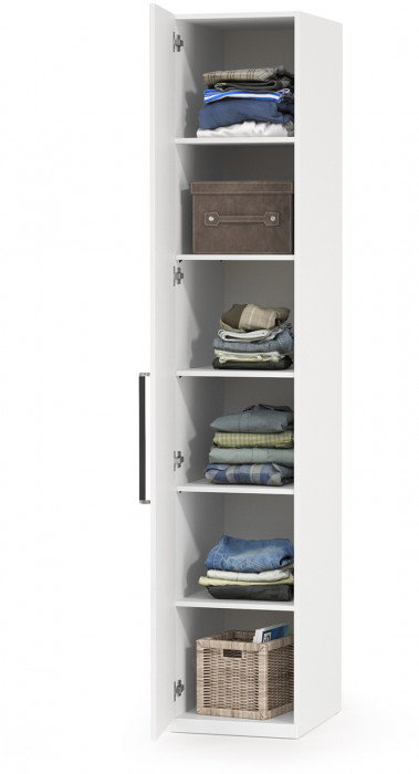 Валенсия Спальня 13.207 Шкаф-пенал, цвет ЛДСП белый шагрень/МДФ белый шагрень, ШхГхВ 42х54,1х225,3 см., универсальная сборка