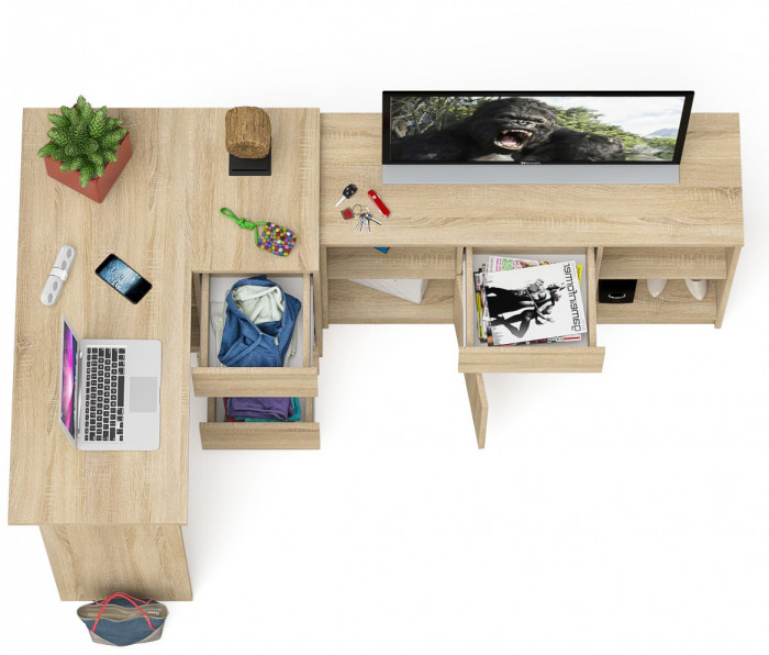 Мори Стол компьютерный МС-16 правый + Тумба МТВ1204.1, цвет дуб сонома, ШхГхВ 244,8х84,9х76,6 см., выдвижные ящики справа, НЕ универсальная сборка