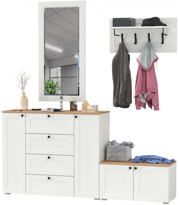 Остин Прихожая 50, белый шагрень/дуб крафт золотой