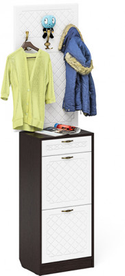 Прихожая П-6 Тумба для обуви 2 секции + Вешалка, венге/фасады МДФ белое дерево фрезеровка ромб