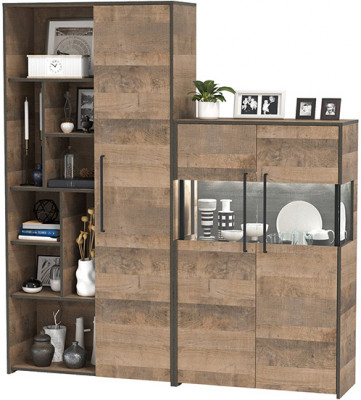 Трувор 13.206 Шкаф-стеллаж + 13.306 Комод с витриной, дуб гранж песочный/интра