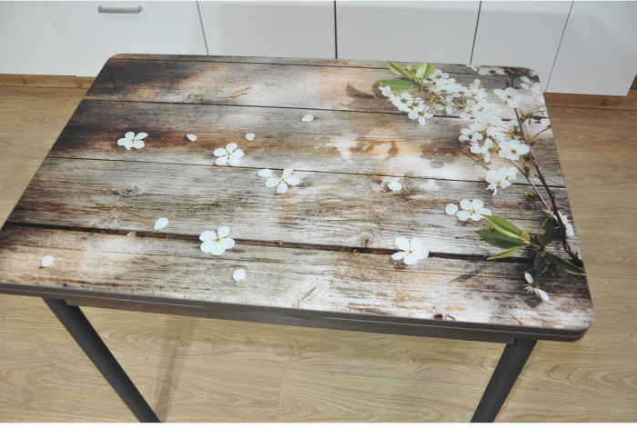 Симпл фотопечать стол обеденный раскладной / цветы на досках/венге/черный