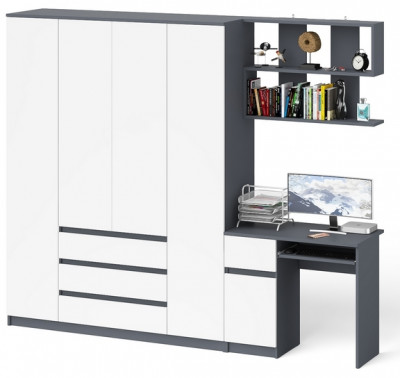 Мори компьютерный стол МС-1 левый + Шкаф МШ1600.1 + Полка 900, графит/белый