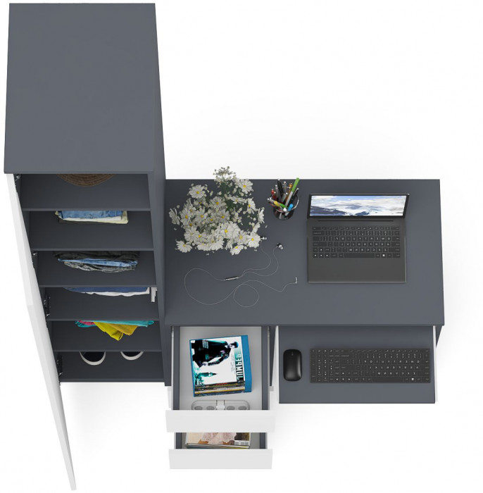 Мори компьютерный стол МС-6 левый + Пенал МШ400.1, графит/белый