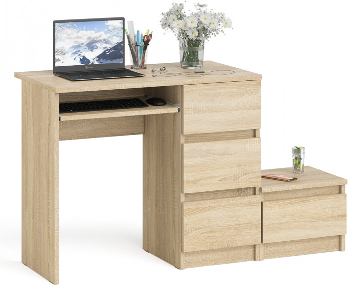 Мори компьютерный стол МС-6 правый + Тумба ТМП400.1, дуб сонома