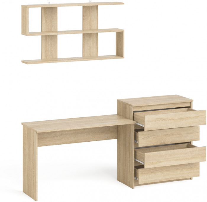 Мори письменный стол МСП1200.1 + Комод МК800.4 + Полка 1200, дуб сонома