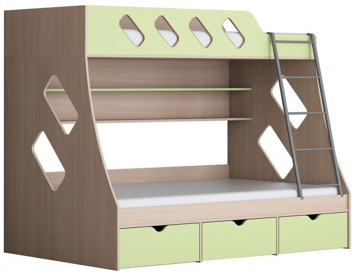 Дельта-20.01 Детская двухъярусная кровать с лестницей (Дуб молочный, Белый)