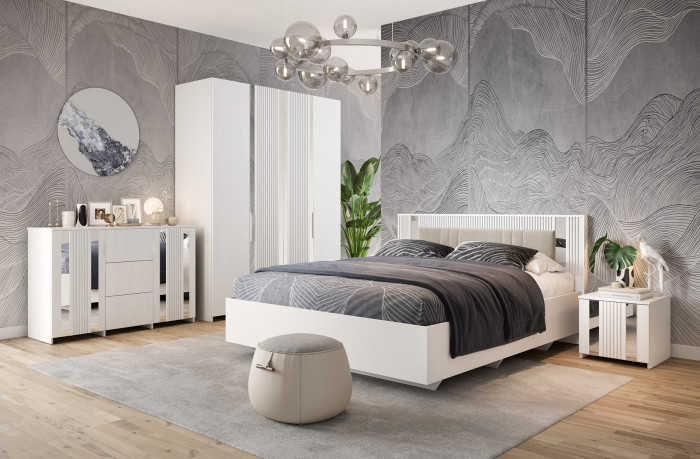 Кровать полутороспальная 120х200 "Харди" - Белый текстурный/Ясень белый