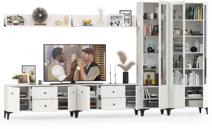 Валенсия Гостиная № 086, ЛДСП белый шагрень/МДФ белый шагрень