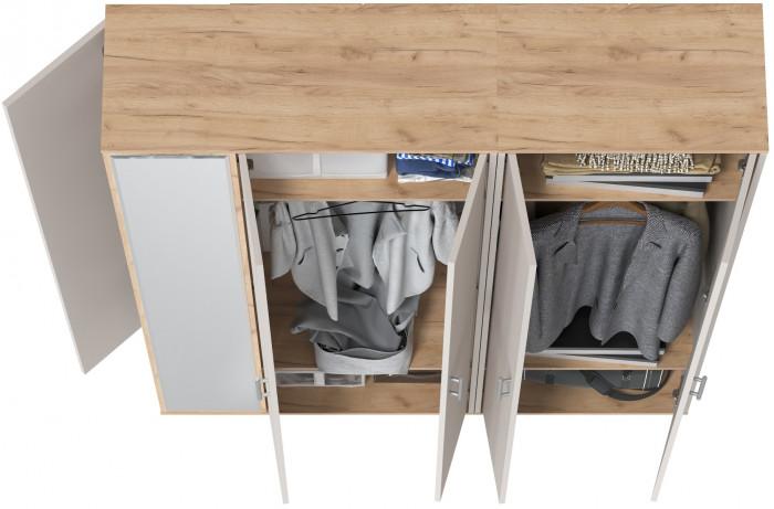 Прихожая Домино-мини + Шкаф для одежды Домино, цвет дуб крафт золотой/кашемир серый, ШхГхВ 148х36х202 см., универсальная сборка