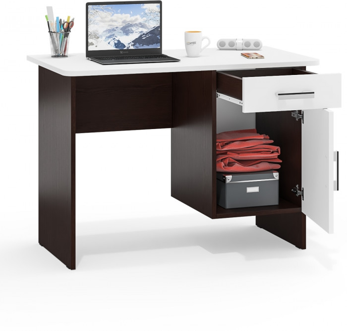 Стол письменный С-МД-1-09, цвет венге/белый шагрень, ШхГхВ 105х57х75 см., НЕ универсальная сборка