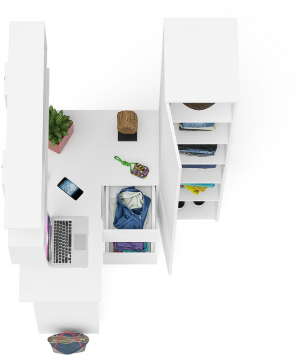 Мори компьютерный стол МС-16 правый + Пенал МШ400.1 + Полка 1200, белый