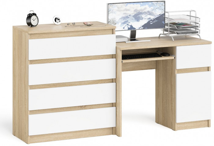 Мори Стол компьютерный МС-1 правый + Комод МК800.4, цвет дуб сонома/белый, ШхГхВ 170,4х50х94 см., выдвижной ящик справа, НЕ универсальная сборка