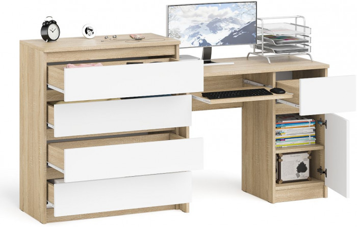 Мори Стол компьютерный МС-1 правый + Комод МК800.4, цвет дуб сонома/белый, ШхГхВ 170,4х50х94 см., выдвижной ящик справа, НЕ универсальная сборка