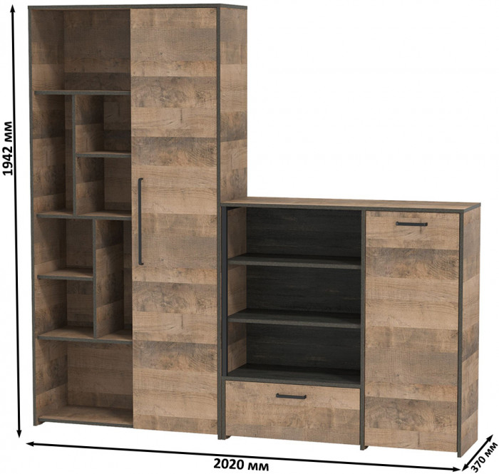 Трувор 13.206 Шкаф-стеллаж + 13.307.01 Комод, дуб гранж песочный/интра