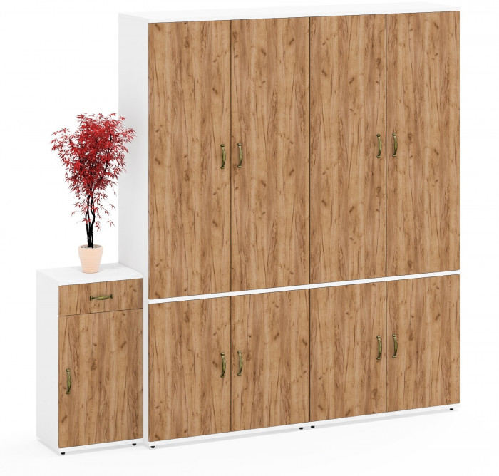 Лидер-8 Шкаф МД 20Б + Шкаф МД 20Б + Тумба МД 3.15, белый шагрень/крафт золото