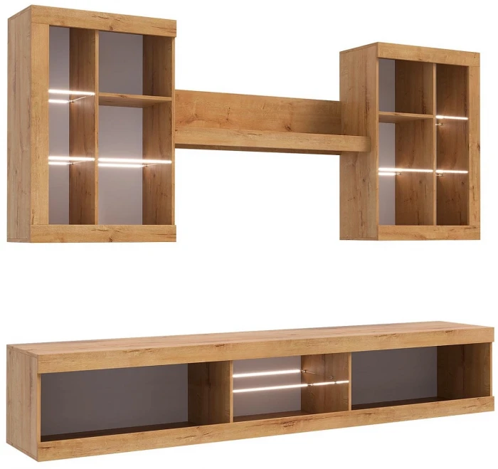 Прага Модульная Гостиная, вариант №3, Дуб Вотан/Белый глянец