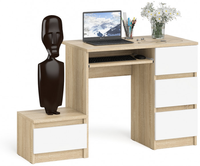 Мори компьютерный стол МС-6 правый + Тумба ТМП400.1, дуб сонома/белый