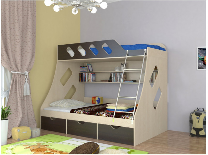 Дельта-20.01 Детская двухъярусная кровать с лестницей (Дуб молочный, Дуб Сонома)