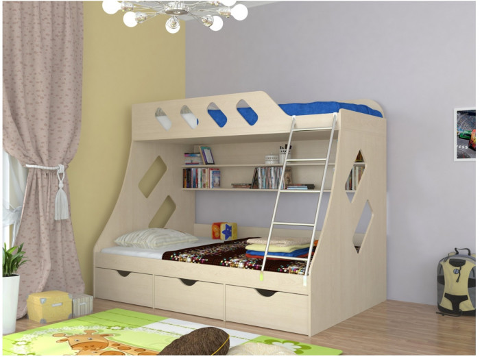 Дельта-20.01 Детская двухъярусная кровать с лестницей (Дуб молочный, Дуб Сонома)