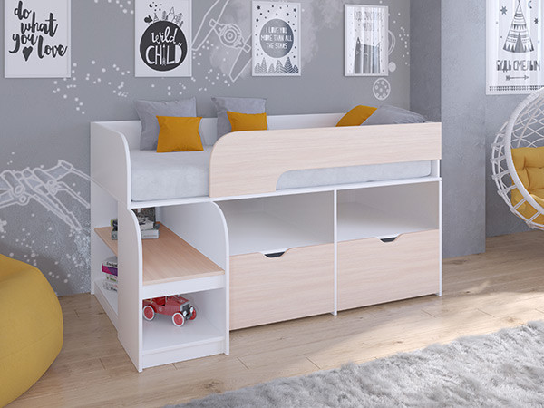 Кровать чердак Астра 9 V6 Белый/Дуб молочный