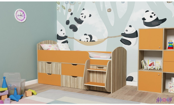 Кровать-чердак Малыш 7 (Дуб молочный/Винтерберг)