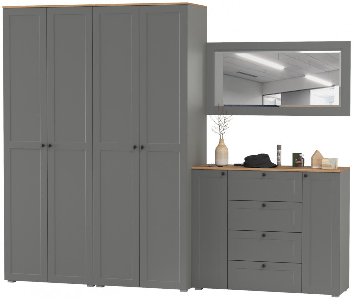 Остин Прихожая 26, цвет серый графит/дуб крафт золотой, ШхГхВ 280х54,3х229,6 см., универсальная сборка