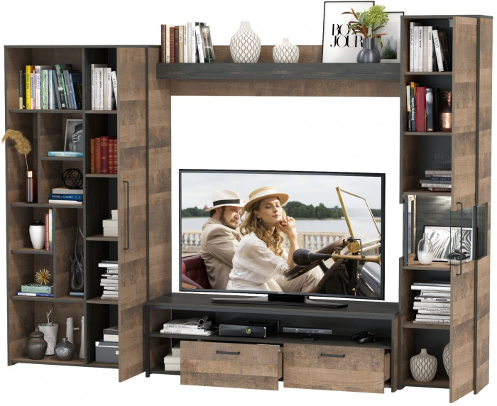 Трувор Гостиная 019, цвет дуб гранж песочный/интра, ШхГхВ 287,6х45,4х210 см., универсальная сборка