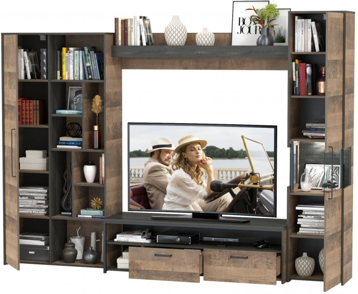 Трувор Гостиная 019, цвет дуб гранж песочный/интра, ШхГхВ 287,6х45,4х210 см., универсальная сборка