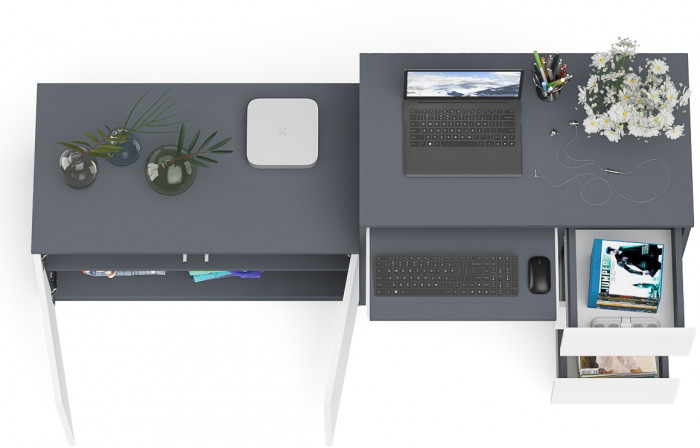 Мори компьютерный стол МС-6 правый + Тумба МА900.1, графит/белый